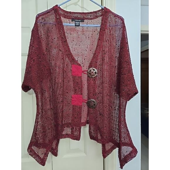 Kaktus Crochet Net Mesh Asymmetrical Burgandy Vest Top Size L Hippie Fairy - Picture 1 of 9